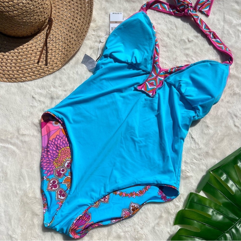 Trina Turk Pink & Turquoise Floral Halter One-Piece Swimsuit - Picture 7 of 11